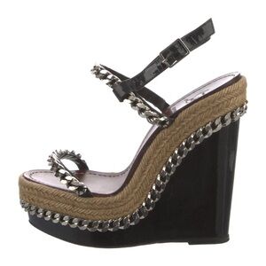 Christian Louboutin Black and Silver Wedge Heels